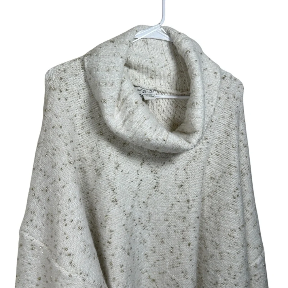 Rachel Zoe Cream Gold Cowl Neck Soft Knit Sweater Size 3X